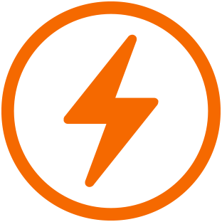 Ein orangefarbenes Blitz Symbol in einem orangefarbenen Kreis zeigt die Batterielaufzeit